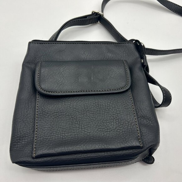 Relic By Fossil Black Vegan Leather Crossbody Bag Outer Pockets Top Zip Square‎ - Picture 6 of 10